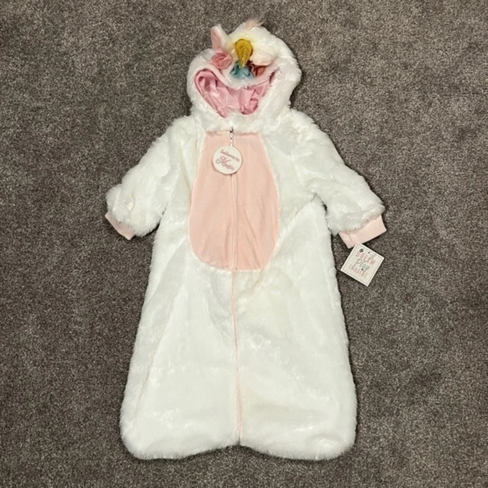 Dream Play Imagine Believe In Magic Plush Unicorn Bunting Bag w/Hood Size 3-6M